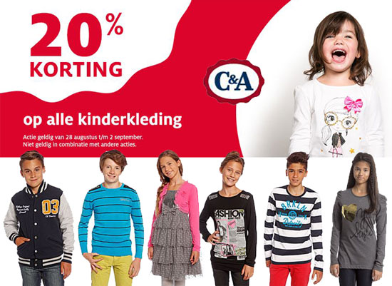 roddel Vuilnisbak litteken 20% korting op alle kinderkleding C&A